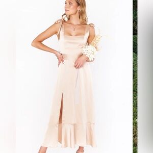 Show Me Your MuMu Beige Midi Dress with Tie Straps